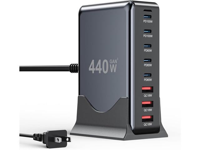 USB C Charger Block 440W Charging Station Hub,8 Port GaN III Fast Charging Brick with 5ft Extension Cord,PD QC PPS 100W Laptop Power Adapter for...