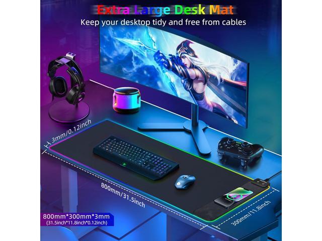 Gaming Mouse Pad, Wireless Charging Mouse Pad Gaming, 31.5'x11.8' Large RGB Desk Mat for Laptop/Computer/Keyboard, 9 Light Modes, Waterproof Smooth...