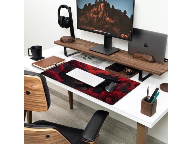 Huge Dragon Large Mouse Pad - Red and Black Mousepad, Big Full Keyboard and Mouse Pad with Stitched Edges, Anti-Slip, Funny Desk Pad, 31.5 X 15.8 in.