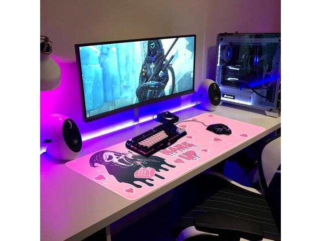 Large Gaming Mouse Pad 31.5 x 11.8in Desk Mat for Office Mousepad Anti-Skid Rubber Base Soft Comfortable and Durable Desk Pad (Pink)