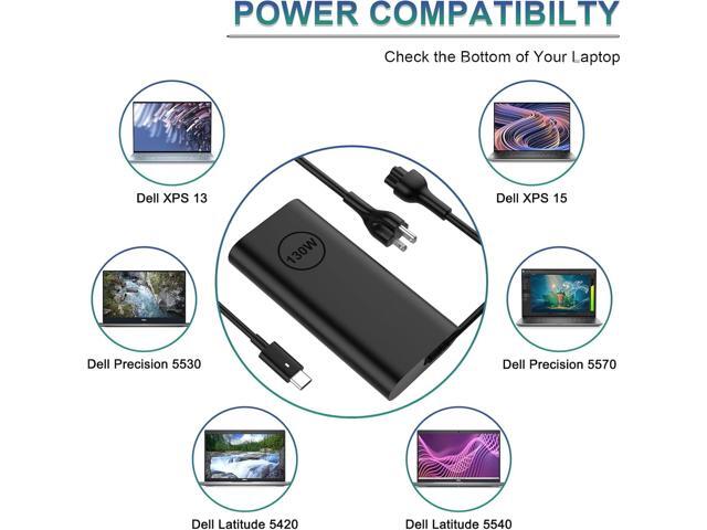 Replacement for Dell 130W Laptop Charger USB C Slim Adapter - Precision 5560 3560 5540 5570 5550 3561 5510 5520 XPS 17 15 7590 9700 9500 9510...