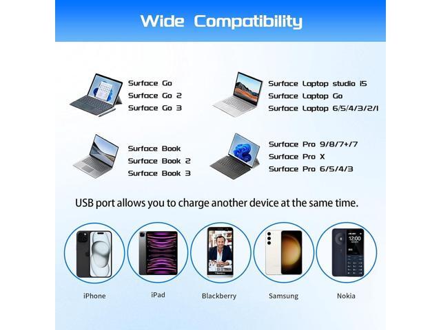 65W 1706 Surface Pro Charger Compatible with Microsoft Surface Pro 9 8 7+ 7 6 5 4 3 X Surface Laptop 5 4 3 2 1 Fit Model 1950 1943 1876 1800 1958...