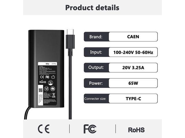 65W 45W USB-C Laptop Charger for Dell Latitude 5530 5420 5430 5520 5540 7430 7420 7440 7340 7530 7330 7320 XPS 13 9250 9360 9365 9370 9380 9350...