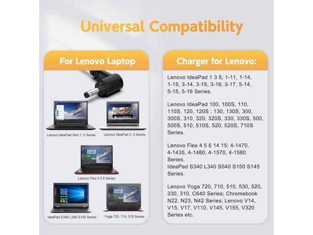65W Charger for Lenovo Laptop - IdeaPad 1 3 5, Flex 4 5 6 1470 1480, IdeaPad 110 110s 310 320 330 330s 520 530s 710s L340 S145 S340 S540 Adapter;...