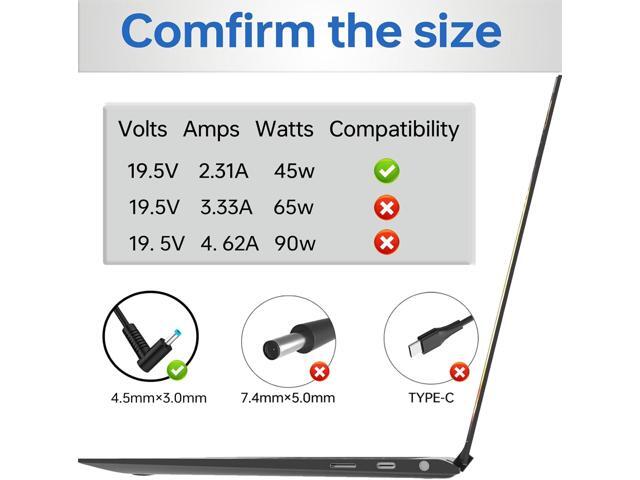 45W 19.5V 2.31A Laptop Charger Compatible with HP Pavilion x360 15-f272wm 15-f233wm 15-f211wm 741727-001 740015-001 l25296-001 213349-009 Blue Tip...