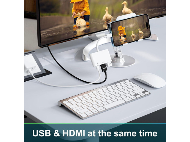HDMI Adapter, 3 in 1 USB Camera Adapter with 1080P Digital AV HDMI Adapter + Charging Splitter, Support USB Flash Drive, MIDI Keyboard, Mouse,...