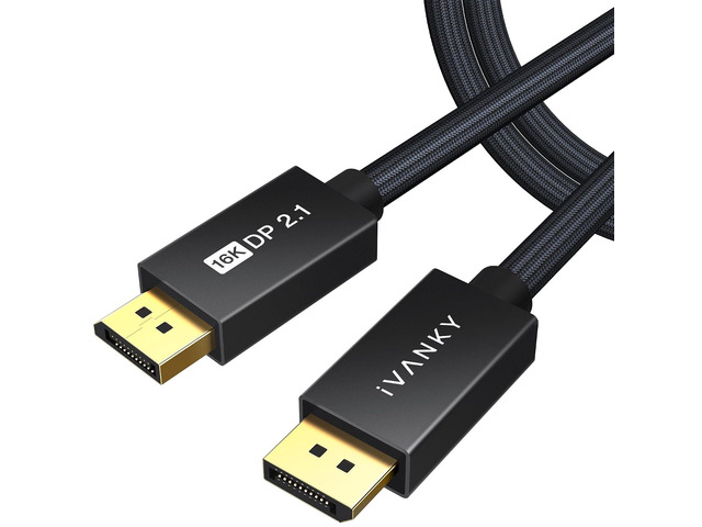 IVANKY DisplayPort 2.1 Cable, 15ft, 16K@60Hz, 8K@120Hz, 4K@240Hz, HDR, HDCP 2.2, 3D, ARC, Compatible with Gaming Monitor, TV and More