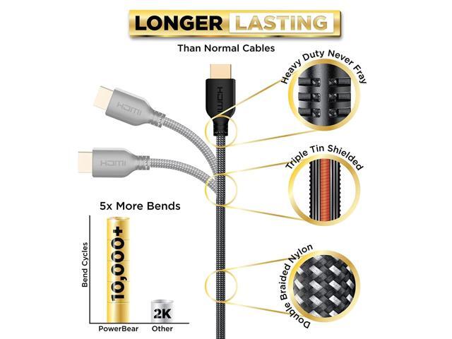 PowerBear 4K HDMI Cable 15 ft High Speed Hdmi Cables, Braided Nylon & Gold Connectors, 4K @ 60Hz, Ultra HD, 2K, 1080P, ARC & CL3 Rated for...