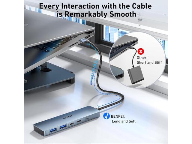 BENFEI USB C HUB 6-in-1 with HDMI(4K@60Hz), 100W Power Delivery, 10Gbps 2*USB-A and 2*USB-C, Silicone Cable, Aluminum Case Compatible with iPhone...