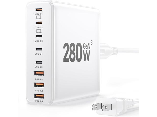 280W USB C Charger Block, 8-Port USB C Charging Station GaN III PD 65W Laptop Charger Adapter Compatible with MacBookPro/Air,DELL,iPad,Portable...