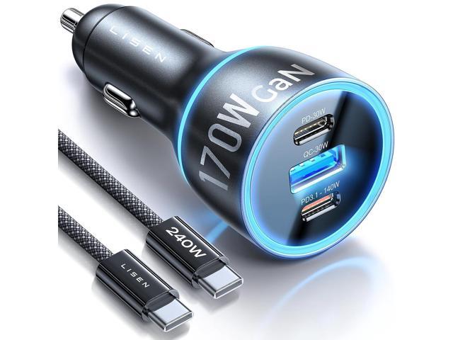 LISEN 170W Car Charger USB C Fast Charging for iPhone 16 Pro Max GaN PD3.1 140W+PD30W Cigarette Lighter Adapter Super Fast Car Charger Type C for...
