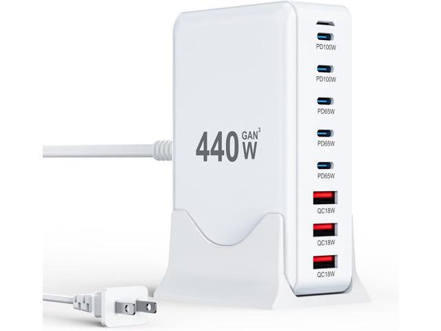 USB C Charger Block 440W Charging Station Hub,8 Port GaN III Fast Charging Brick with 5ft Extension Cord,PD QC PPS 100W Laptop Power Adapter for...