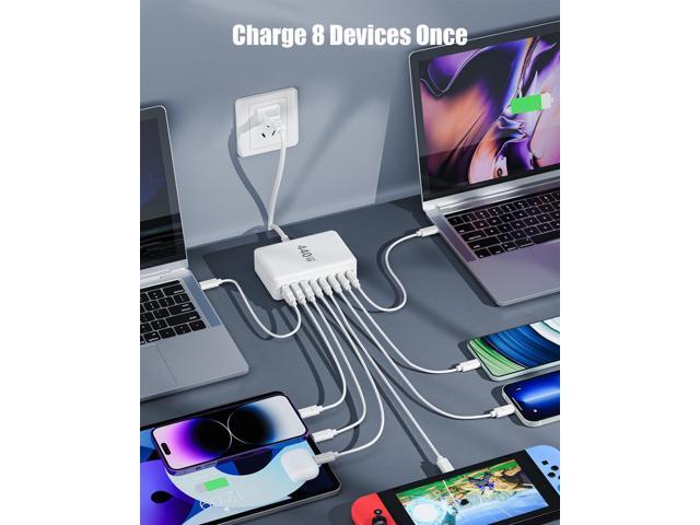 USB C Charger Block 440W Charging Station Hub,8 Port GaN III Fast Charging Brick with 5ft Extension Cord,PD QC PPS 100W Laptop Power Adapter for...