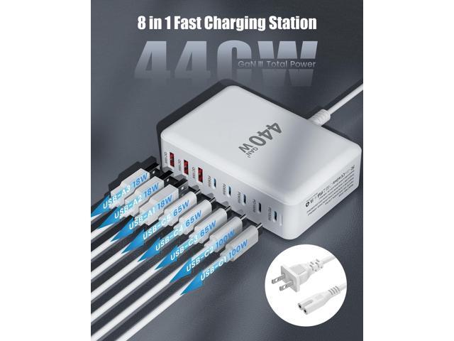 USB C Charger Block 440W Charging Station Hub,8 Port GaN III Fast Charging Brick with 5ft Extension Cord,PD QC PPS 100W Laptop Power Adapter for...