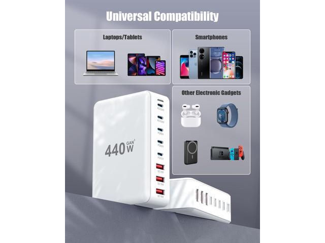 USB C Charger Block 440W Charging Station Hub,8 Port GaN III Fast Charging Brick with 5ft Extension Cord,PD QC PPS 100W Laptop Power Adapter for...