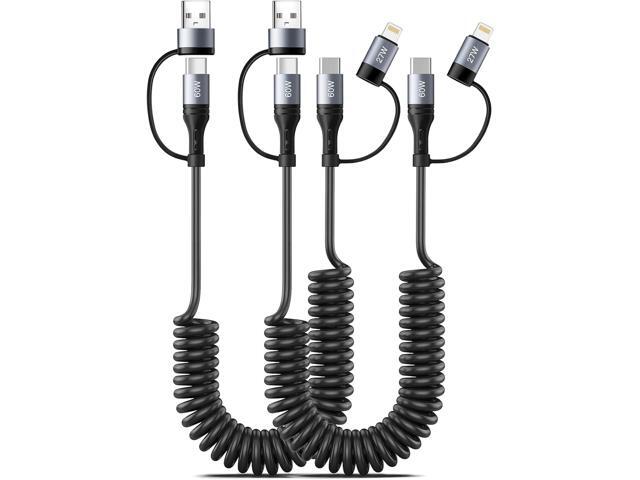 Coiled Lightning Cable [2Pack 4FT] 4 in 1 Multi Charging Cable 60W Fast Charging Retractable Charger Cord for iPhone 17/16/15/14/13/12/11 Pro...