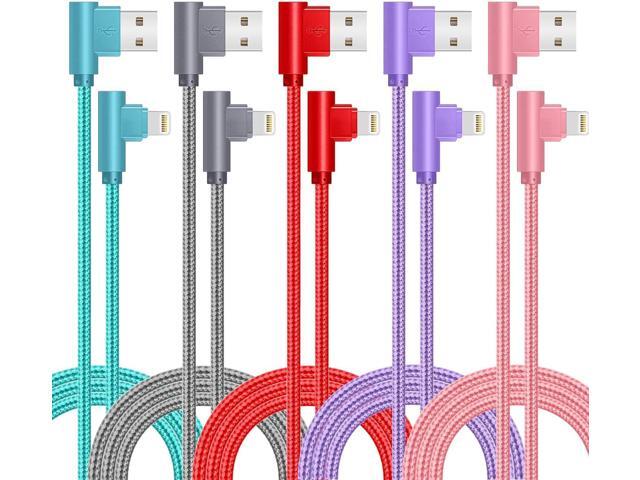 for iPhone Charger Cable Right Angle Lightning Cable 5Pack 90 Degree 6FT Nylon Braid Charging Cord Fast Charging Compatible for iPhone...