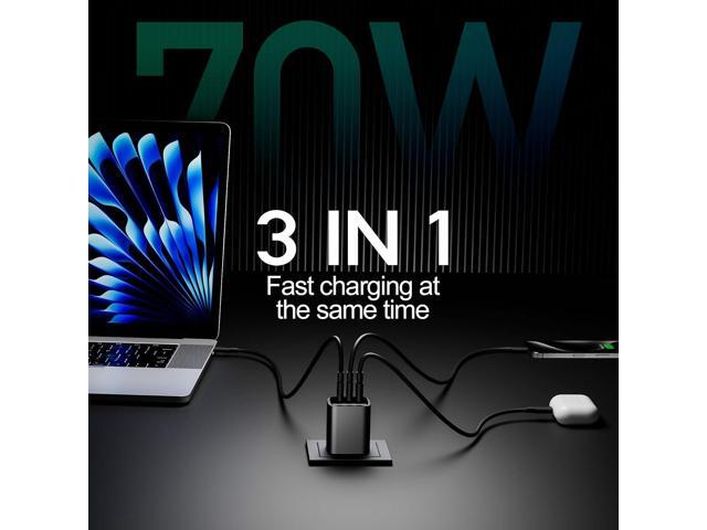 70W USB C Charger Block for MacBook Air MacBook Pro, 3-Port Wall Charger Compact Foldable for iPad Pro Air Mini, iPhone 16 15 14 13 12, 45W PPS...