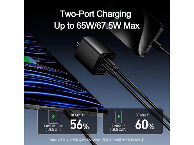 70W USB C Charger Block for MacBook Air MacBook Pro, 3-Port Wall Charger Compact Foldable for iPad Pro Air Mini, iPhone 16 15 14 13 12, 45W PPS...