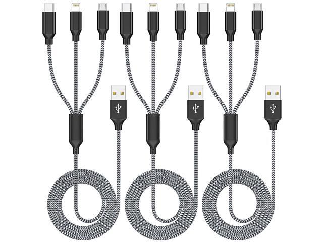 Multi Charging Cable 4ft 3Pack 3 in 1 Charger Cord, Multiple Rapid Nylon Braided Cable USB Charging Cable Multi Phone Charger Cord with Type C...