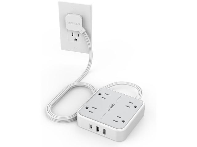 Flat Plug Surge Protector Power Strip, TESSAN 5 ft Ultra Thin Extension Cord with 3 USB Wall Charger(1 USB C Port), 4 Outlets Slim Desk Charging...
