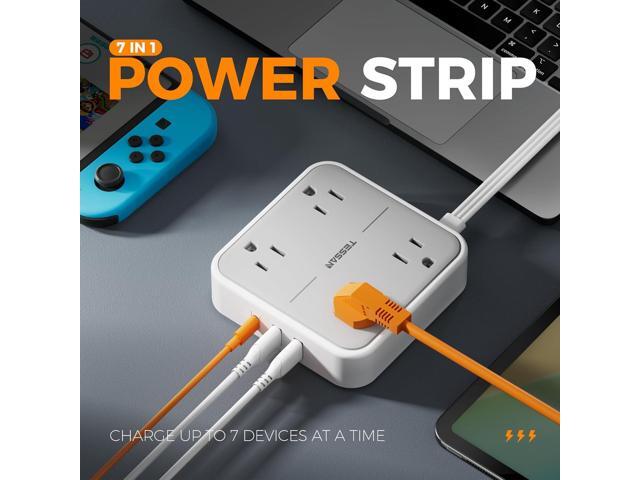 Flat Plug Surge Protector Power Strip, TESSAN 5 ft Ultra Thin Extension Cord with 3 USB Wall Charger(1 USB C Port), 4 Outlets Slim Desk Charging...
