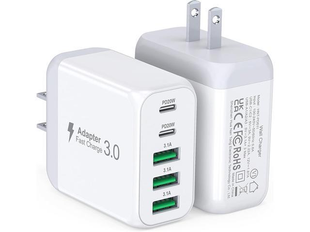 USB C Wall Charger Block, 2Pack 60W 5-Port C Charger Fast Charging Block PD Power Adapter +QC 3.0 Multiport Type C Box Brick Cube USB A Wall Plug...