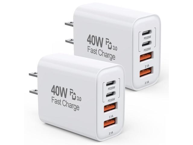 40W iPhone 17 16e 15 Charger Block Fast Charging,2Pack USB C Wall Charger,4-Port Fast USB Wall Adapter PD + QC Multiport Block Cube for iPhone 17...