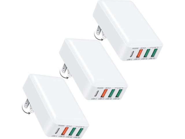 Flat USB C Wall Charger, OKRAY 3-Pack 40W 4-Port Fast Charging Brick Foldable Plug, PD3.0 & QC Multiport Slim Travel Power Adapter Type C Phone...