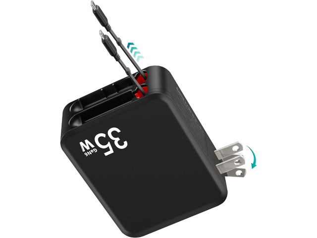 MQOUNY for iPhone 16 Charger,62W Retractable Wall Charger with Dual Cables,35W USB C PD Power Adapter with Foldable Plug Fast Charging Block for...
