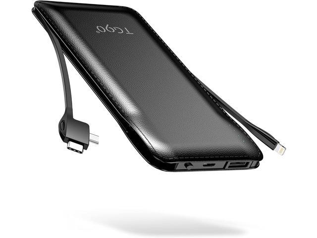 TG90° Portable Charger with Cords 10000mAh Power Bank with Built in Cables Battery Backup Cell Phone External Battery Pack Compatible with iPhone...