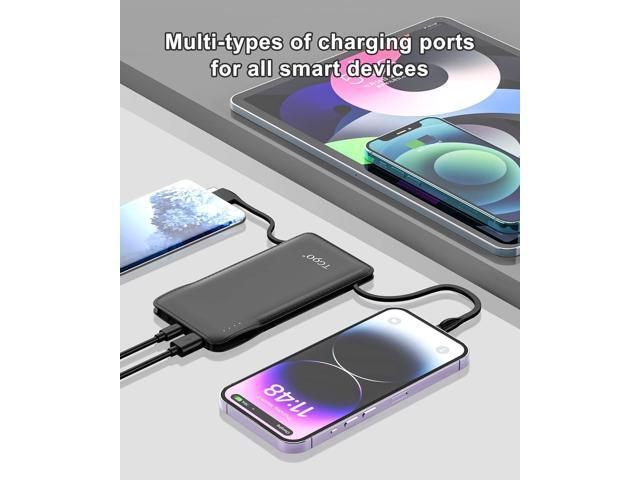 TG90° Portable Charger with Cords 10000mAh Power Bank with Built in Cables Battery Backup Cell Phone External Battery Pack Compatible with iPhone...