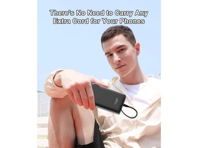 TG90° Portable Charger with Cords 10000mAh Power Bank with Built in Cables Battery Backup Cell Phone External Battery Pack Compatible with iPhone...