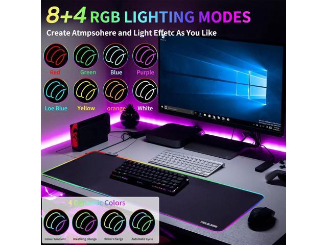 RGB Gaming Mouse Pad, 31.5 x 11.8 Inch Oversized Mouse Mat with 12 Light Modes, Non-Slip Rubber Base, Large Keyboard Pad for PC Gaming, Office, Black