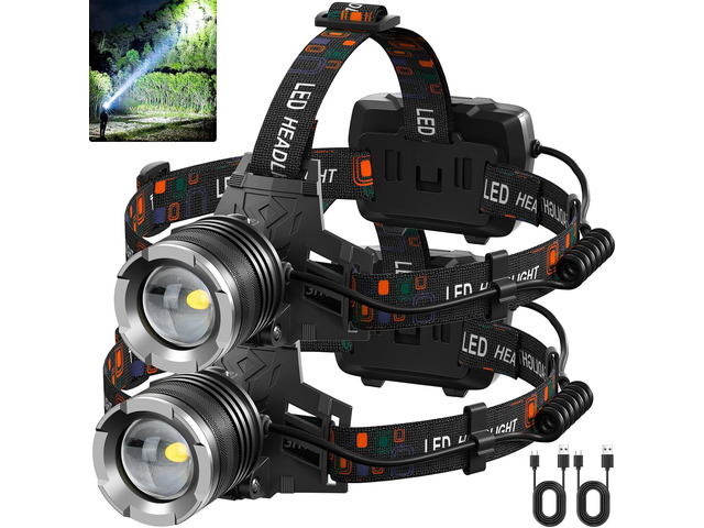 NJ FOREVER LED Rechargeable Headlamp, 3000 Lumens Super Bright Head Lamp with 5 Modes, 90Â°Adjustable, USB Rechargeable, Waterproof LED Headlamps...