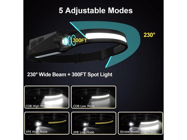 Rechargeable Headlamps 4 Packs, 230° Wide Beam Powerful Headlight, Led Head Lamp with Motion Sensor for Adults, 5 Modes, Camping Essentials Gear,...