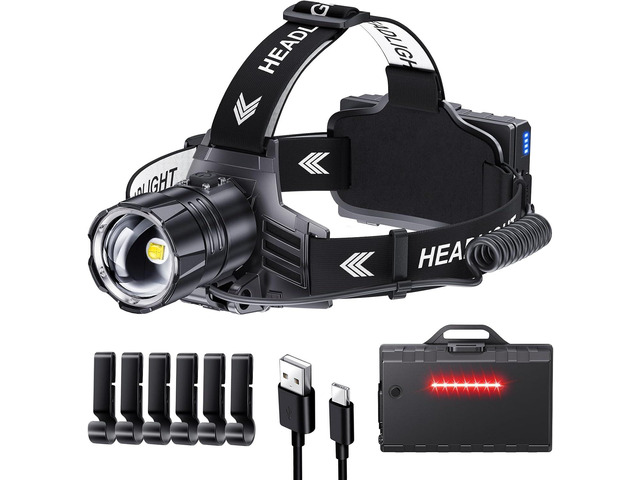 Sinvimes 99000 High Lux LED Rechargeable Headlamp, 95H Long Battery Life Head Lamp with 5 Modes & IPX7 Waterproof & Zoomable, 125° Adjustable Head...