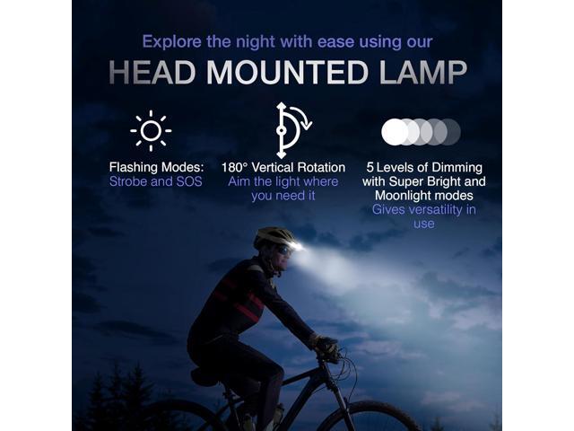 K-Bern Rechargeable Headlamp. 1850 Lumen, Ultra Bright Head Lights for Forehead. Waterproof, Lightweight Aluminum, 2600mAh Battery, Perfect for Dog...