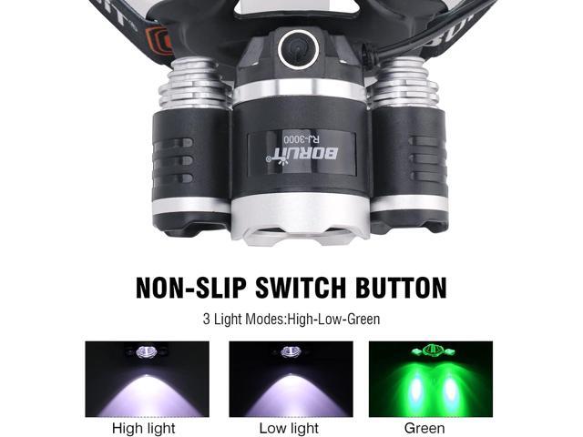 BORUIT RJ-3000 Rechargeabe LED Headlamp Super Bright with Green Light, 3 Modes Super Bright USB Head Lamp IPX4 Waterproof Headlight for Adults USB...