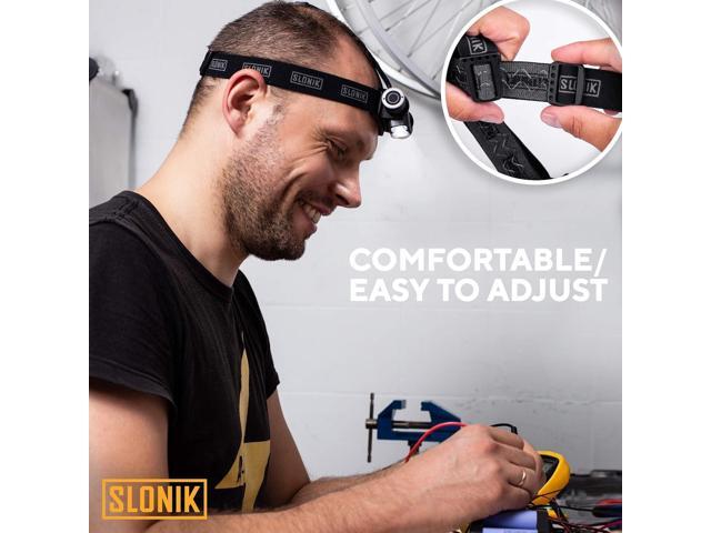 SLONIK Headlamp Rechargeable - 1000 Lumen LED USB Rechargeable Headlight - IPX4 Waterproof Head Lamp with Bright 60 ft Flashlight Beam - Hiking &...