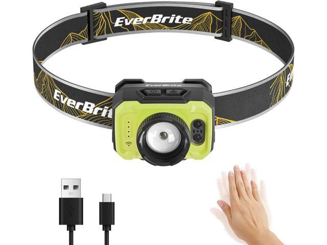 EverBrite 600 Lumen Headlamp, Rechargeable Headlight with 4 Modes, Super Bright Head Lamp with Spotlight & Floodlight, Motion Sensor, Memory.