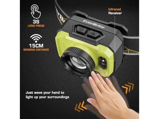 EverBrite 600 Lumen Headlamp, Rechargeable Headlight with 4 Modes, Super Bright Head Lamp with Spotlight & Floodlight, Motion Sensor, Memory...