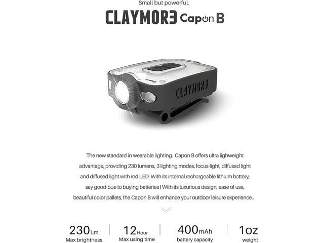 Claymore Capon 40B (Red) - LED Rechargeable Clip-On Cap Headlamp, Lightweight Hat Light for Camping, Running, Hiking, Emergency & Industrial Use,...