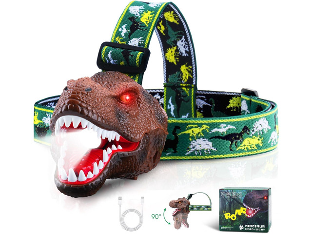 Upgraded Rechargeable Dinosaur Headlamp for Kids, Led Flashlight for Boys or Girls Outdoor Camping Gear, Roar & Silent Mode- Ideal Gift for...