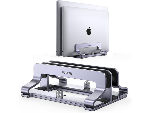 UGREEN 2-Slot Vertical Laptop Stand Holder Desk Compatible with MacBook Pro Air Laptop Stand Desktop Adjustable, Lenovo Ideapad, Surface Book, HP...