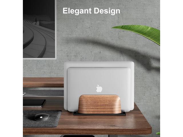 UPERGO Vertical Laptop Stand, Dual Slot Wooden Laptop Holder Vertical for Desk, Width Adjustable Dock for MacBook Pro and Other Laptops