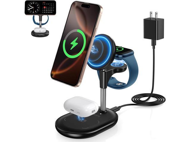 3 in 1 Wireless Charging Station for Apple MagSafe Charger, 15W Fast Qi-Certified Magnetic Mag-Safe Charger Stand for iPhone 16 15 14 13 12 Apple...