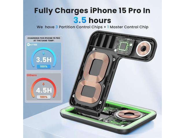 WAITIEE Wireless Charger 3 in 1, 15W Fast Charging Station for Apple Watch 10/9/8/Ultra 2/Ultra/SE/7/6/5/4/3/2, for AirPods 4/3/2/Pro for iPhone...