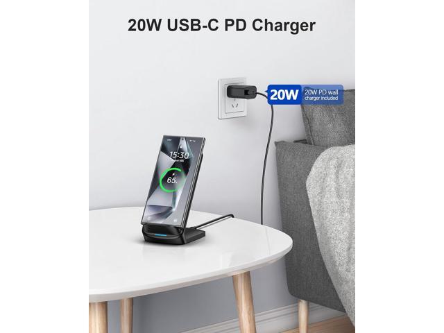 NANAMI Fast Wireless Charger, Qi Certified Wireless Charging Stand with QC3.0 Adapter USB Charger for iPhone 16/16 Plus/16 Pro/16 Pro...