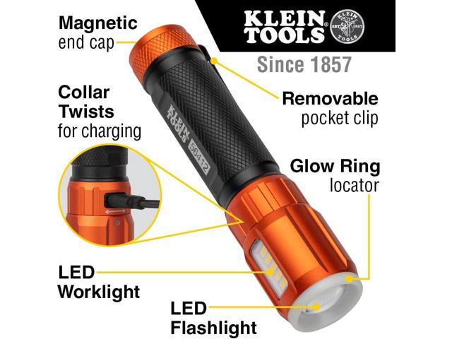 Klein Tools 56412 Rechargeable LED Flashlight with Flood Light, 500 lumens, USB-C Rechargeable, Pocket Clip, Magnet, for Professional Work